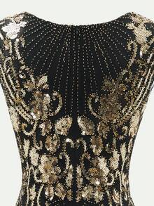 LVNES 1920s Vintage Sequin Hem Fringe Dress Homecoming Party Dress Wedding Black Spring - Black - View 6