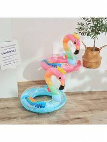 1pc Colorful Flamingo Inflatable Swimming Ring, Thick Flamingo Swim Ring, High-Quality Underarm Float - Multicolor - View 3