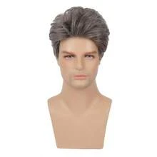 Peluca corta gris sintética resistente al calor para hombres, cabello natural para disfraz de Halloween - Gris - Ver 4