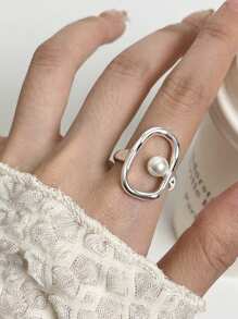 2pcs Pearl Rings Set For Women Couples New Elegant Creative Hollow Geometry Handmade Birthday Party Rings Jewelry Gifts