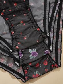 5pcs/Pack Plus Size Women Floral Print Bow Decor Comfortable Breathable Fabric Hipster Panties - Multicolor - View 10