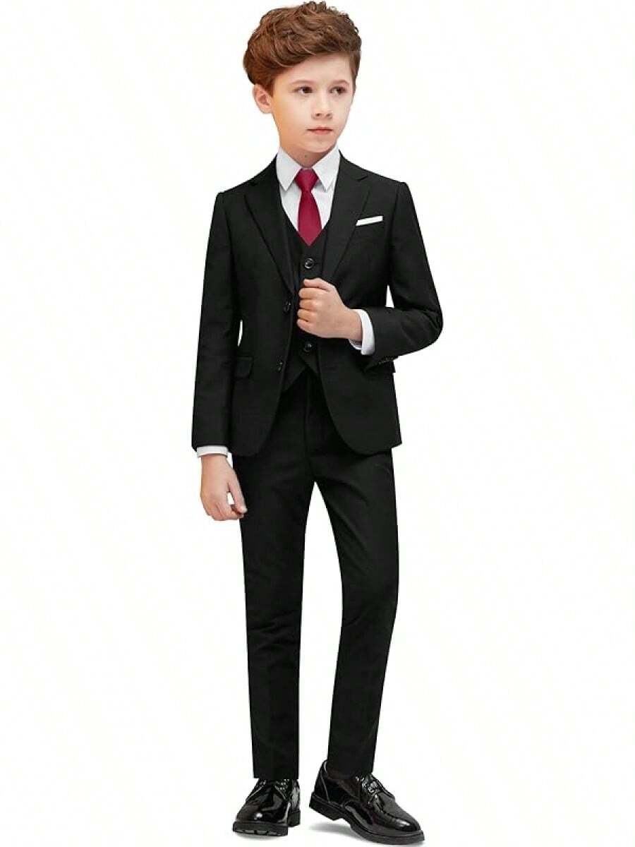 Boys Formal Suit Set - Suspenders Adjustable Waist Ring Bearer - BLACK2 - View 1