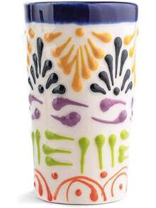 MEXTEQUIL - Vasos Tequileros de Cerámica Talavera Auténtica Mexicana, Set de 4 - Encaje Azul - Encaje Colores - Ver 12