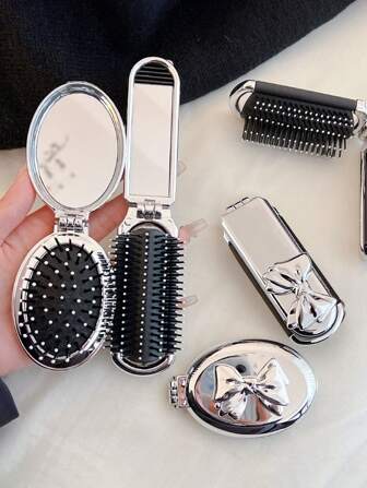 1 件带蝴蝶结组合的可折叠梳子，电镀镜面折叠梳子，便携式旅行梳子，带电镀蝴蝶结，适用于 DIY 个性化小梳子礼物、返校、旅行度假必需品、女士发饰