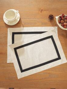 1 件/2 件/4 件简约风格涤纶亚麻混纺桌面餐垫，矩形或正方形，适用于厨房、餐桌、家居装饰、节日、派对、婚礼装饰、室内和室外、野餐垫 - 米色 - 查看 1