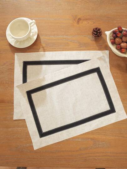 1pc/2pcs/4pcs Simple Style Polyester-Linen Blend Tabletop Placemats, Rectangular Or Square, Suitable For Kitchen, Dining Table, Home Decor, Holiday, Party, Wedding Decorations, Indoor And Outdoor, Picnic Mats