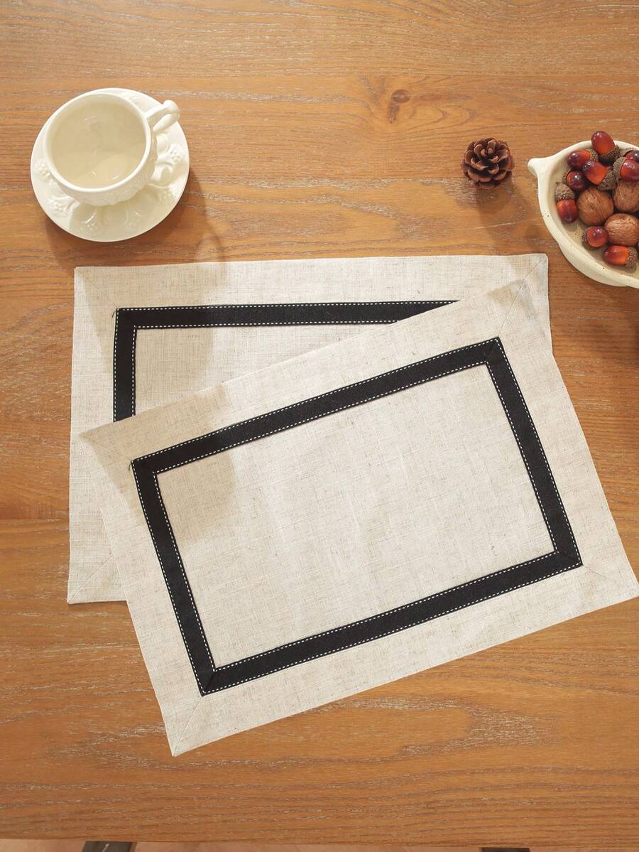 1 件/2 件/4 件简约风格涤纶亚麻混纺桌面餐垫，矩形或正方形，适用于厨房、餐桌、家居装饰、节日、派对、婚礼装饰、室内和室外、野餐垫 - 米色 - 查看 1