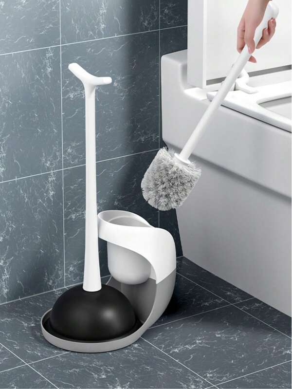 2-in-1 Toilettenbürsten- und Kolbenset, Toilettenkolben und Halterungsset, Toilettenkolben und Bürstenkombi für die Badezimmerreinigung, schwerer Badezimmerkolben, 2 Teile, Weiß und Grau