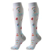 6 pares de calcetines de compresión deportivos para mujer y hombre, con patrones lindos, transpirables y de altura hasta la rodilla, apropiados para correr, ciclismo, senderismo y viajes - Multicolor - Ver 6