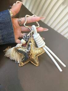 Blogger With The Same Personalized Car Keychain DIY Creative Keychain, Key Pendant, Heart&Stars Pendant, Alcove Bag Pendant, Couple Handwoven Lachard Bag