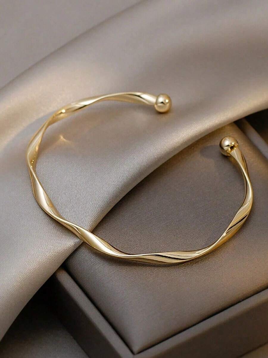1pc Minimalist Chic Textured Gold Color Bracelet, Fashion Elegant Fresh And Simple Design For Women W7D4 - 金色 - 查看 1