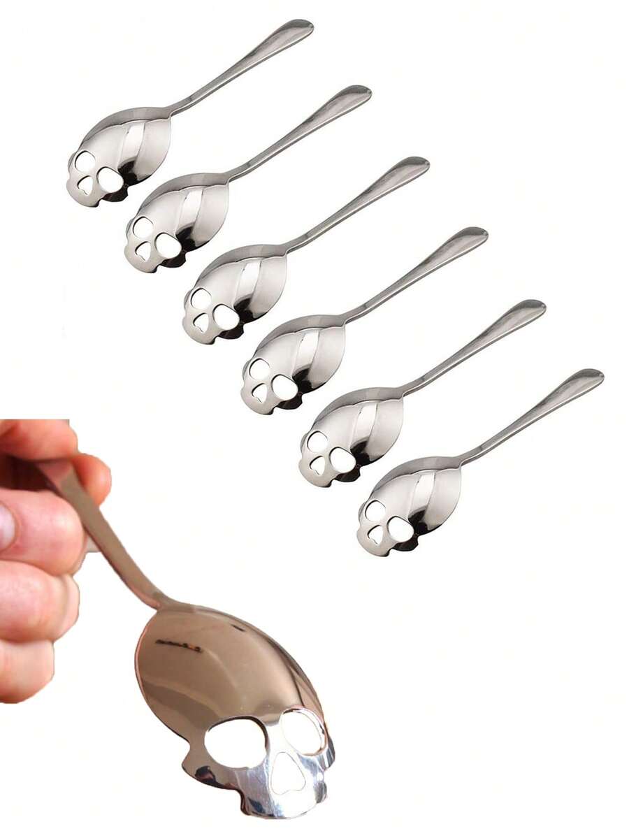 1pc 6" 304 Stainless Steel Coffee Spoon Accessory For Gothic Skeleton Home Decor, Mini Spoon Or Kitchen Utensil, Kitchen Gift, Novelty Skeleton Gift For Horror Chef, Table Decoration For Halloween Party. - Multicolor - View 1