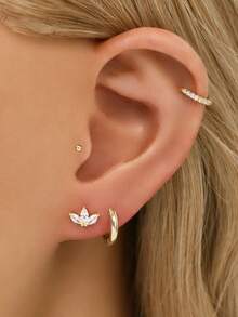 1pc Gold Tiny Trifolium Lotus Internally Threaded Labret | 925 Sterling Silver Hypoallergenic Leaf Stud Earrings | Cartilage Helix Stud | Flat Back Labret Stud | Nose Stud | For Women And Men Daily Wear(Sold As 1 Piece, Not Pair) - Multicolor - View 8