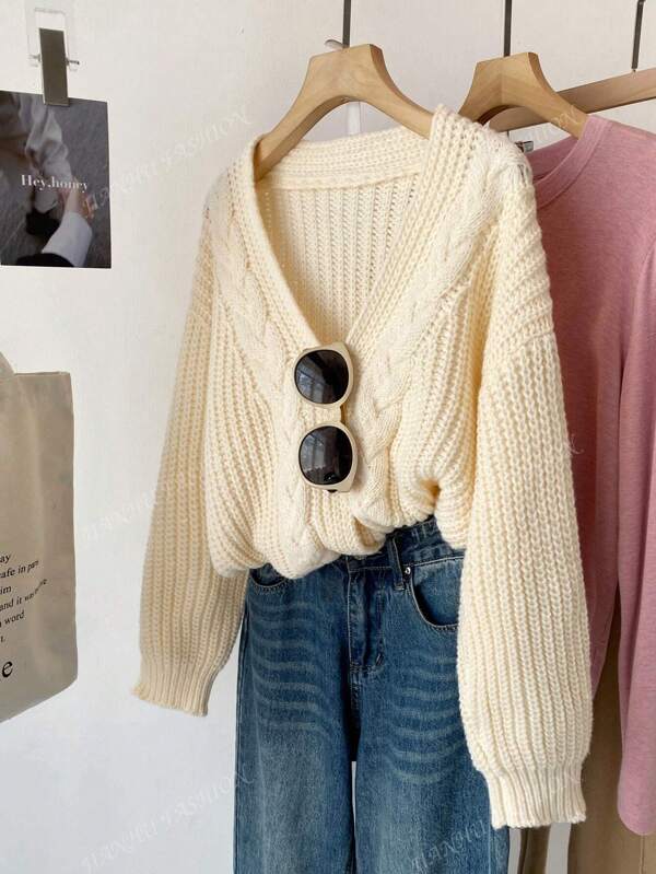 JIANHU Women's Vintage Chunky Knit Cardigan For Fall & Winter - Button Front, Long Sleeve, Perfect For Valentine's Day And Beyond,Long Sleeve Tops