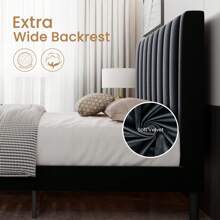 SHA CERLIN Twin/Full/Queen/King Velvet Upholstered Platform Bed Frame With Headboard, Strong Wood Slats Support, No Box Spring Needed, Black - 黑色 - 查看 3