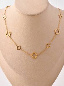 1 件时尚钛钢 18K 金 9 镂空幸运四叶草项链，适合女性日常佩戴