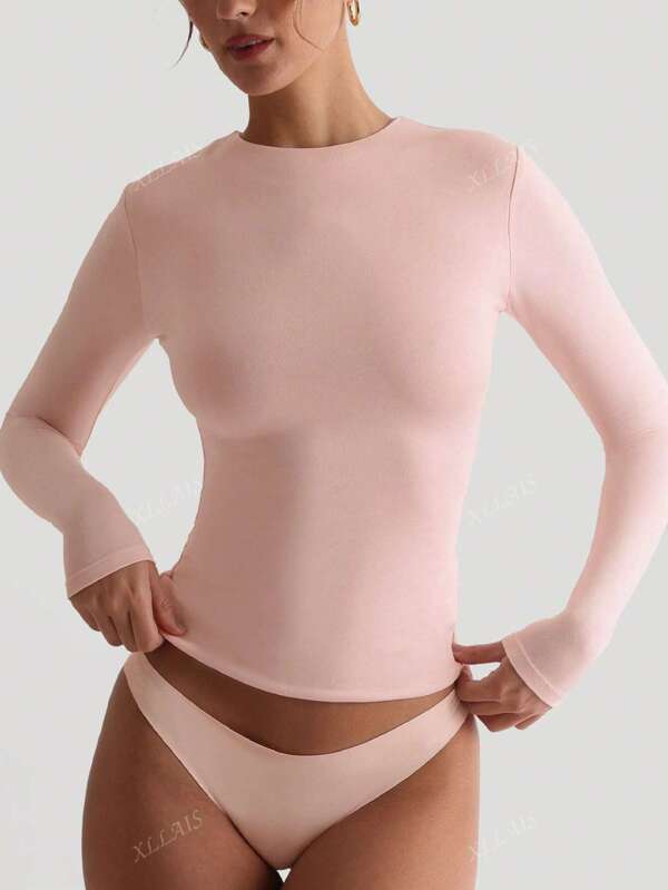 XLLAIS Tricou de primăvară elastic cu bază subțire pentru femei, casual, club, mânecă lungă, roșu fierbinte