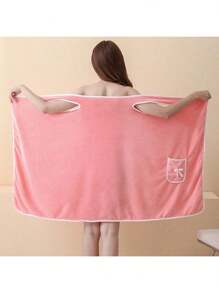 1pc Coral Fleece Robe, Soft Loose Homewear, Towel Wrap Dress, Women Sleeveless Towel Dress, Adult Wearable Bathrobes For Beach, Spa, Sauna, Absorbent Quick Dry Bath Towel, Bathing Supplies Back To School