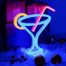 1pc Bestselling Neon Sign Cocktail Glass Room Decor Light, Battery Operated Or USB Powered, Cocktail Cup Size 9.13x8.46in/23x21.5cm, LED Decorative Lamp For Desk, Wall, Suitable For Girl's Dorm, Bedroom, Living Room, Bar, Camping, Proposal, Birthday, Party, Valentine's Day, Mother's Day, Halloween, Christmas Gifts