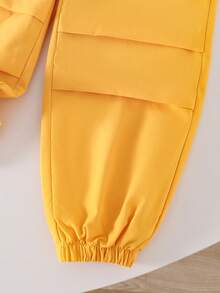 Toddler Flower Embroidered Warm Crew Neck Sweatshirt & Woven Long Pants Set - Yellow - View 5