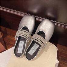 Elegant Ladies' Low Shoes With Rhinestones, A Strap And A Flat Cut For Slipping On And A Closed Toe - Silver - View 2