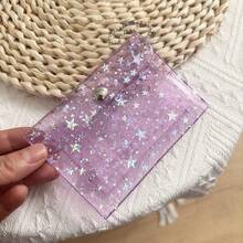 2 Pockets Stars Card Holder, PVC Change Purse With Keychain, Clear/Purple/Pink/Laser Small Cards Organizer, School Supplies School Supplies,Back To School - one-size - View 9