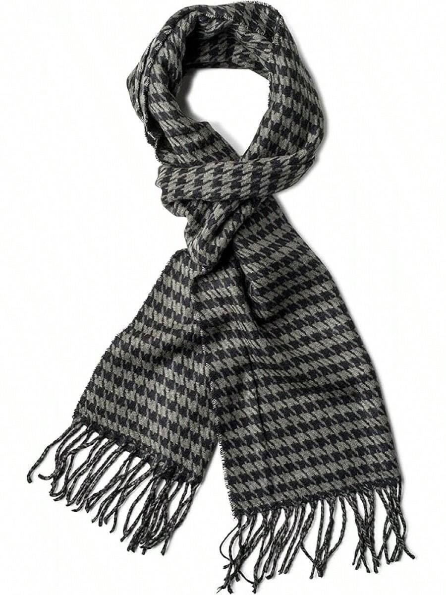Soft Luxurious Classic Cashmere Feel Winter Scarf With Box, Cozy Warm Scarf - 黑灰色千鳥格紋禮物 - 查看 1