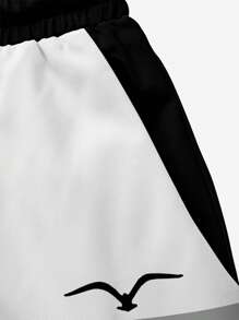 Men's Summer Printed Pattern Drawstring Waist Slant Pocket Hawaiian Quick-Dry Double-Layer Mesh Lining Shorts, Contrast Color 3D Artistic Print, Fashion Casual Beachwear Swim Trunks