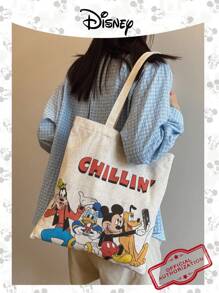 Disney 1 bolso de lona con diseño de Mickey/Winnie the Pooh/Goofy/Pluto/Minnie/Donald Duck/Daisy, bolso de hombro casual de playa, de gran capacidad y reutilizable para compras, con estampado floral para mujer, ideal para uso diario, salidas, compras o vuelta al colegio
