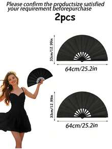 1 件/大号优雅黑色折叠手扇，带声音 - 尼龙面料，怀旧设计，适合功夫、太极、舞蹈和体育表演 - 送给男士和女士的完美礼物 - DIY團扇 - 查看 20