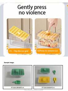 1 Set Nuevo fabricante rápido de cubitos de hielo con expulsor, bandeja para hacer cubitos de hielo caseros con cuchara, contenedor portátil de cubitos de hielo pequeños de fácil liberación, dimensiones del producto 19cm*11cm*10cm - Multicolor - Ver 5