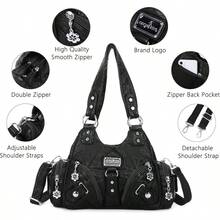 Angel Kiss Purses For Women Small Hobo Shoulder Bags Vagen Leather MultiPocket Tote Bag With ZipperRR8 - Black - View 4