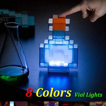 1 đèn chai thuốc, đèn khối trò chơi nhiều màu, đèn đuốc, đồ chơi mô hình trò chơi, đèn bàn LED nhỏ hoạt hình sáng tạo, đèn LED, đèn tạo tâm trạng cho phòng ngủ, phòng khách, phòng chơi game, đèn ngủ bạn đồng hành khi ngủ, quà tặng, sạc qua USB