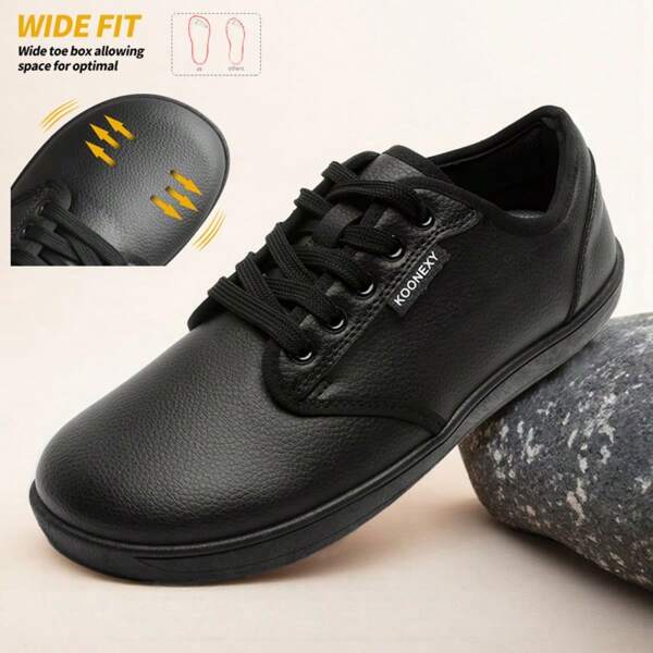 Heren casual schoenen met brede neus, lichtgewicht effen veterschoenen, comfortabele wandelschoenen, minimalistische sneakers met zachte zool.