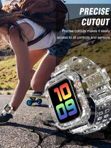 2 In 1 Glitter Bling Crystal Clear Band With Bumper Case Compatible With Apple Watch Band 38/40/41/42/44/45mm,Jelly Sports Protective Replacement Wristband Strap For Apple Watch Strap Compatible With IWatch 8/7/6/5/4/3/2/1/SE Women Man