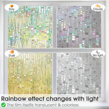 Window Privacy Film, Stained Glass Window Films 3D Rainbow Decorative Static Cling Iridescent Window Tint Heat Blocking Decals Covering For Home Door Vinyl 35.4" X 157.4" - Multicolor - View 11