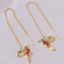 2 件套鸟形吊坠耳环，优雅的方晶锆石线性耳环，适合日常、派对、婚礼珠宝，适合女士和女孩 - 彩色 - 查看 2