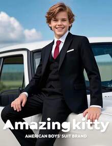 Boys Formal Suit Set - Suspenders Adjustable Waist Ring Bearer - BLACK2 - View 4