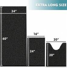 Upgrade Extra Large Bathroom Rugs Set 3 Pieces Thick Absorbent Chenille Bath Mat,Ultra Soft Bathroom Mats,Non Slip Bathroom Floor Mats,Washable Toilet Rug For Bathroom, Bedroom, Kitchen,Black - Black - View 2