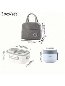 3件套午餐盒套装，包含午餐盒、保温袋、早餐杯，适用于工作、学校和户外交通，午餐盒、沙拉杯、保温套装。分格午餐盒，开学季学生用品，午餐盒，午餐袋 - 彩色 - 查看 2
