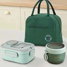 3件套午餐盒套装，包含午餐盒、保温袋、早餐杯，适用于工作、学校和户外交通，午餐盒、沙拉杯、保温套装。分格午餐盒，开学季学生用品，午餐盒，午餐袋 - 彩色 - 查看 6