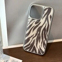 斑马纹 1 件 Gucadi 奢华黄色猎豹斑点电镀硬壳手机壳，适用于 Apple 16/15/14/13 系列