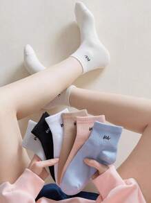 1/7 Pary Różnych Cukierkowych Kolorowych Nadruków Listów Niskie Wycięcia i Skarpetki Do Połowy Łydki Dla Kobiet, Modne Uniwersalne Nadające Się Do Codziennego Noszenia