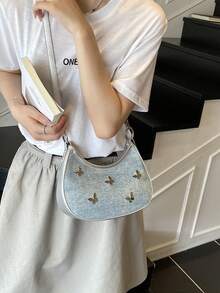 2025年夏季女士新月形手提包，蝴蝶金属装饰，时尚腋下包，多功能小单肩包，斜挎休闲钱包