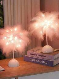 1 st fjäderbordslampa, utsökt nattlampa, 40LED modern enkel stil, för flickors sovrum, dekorativ skrivbordslampa, trendig och romantisk personlig atmosfär, födelsedagspresent, rumsdekoration, heminredning, mors dag-present, alla hjärtans dag-present, en vacker älvlampa!