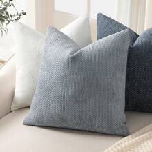 1pc Chenille Neutral Decorative Pillow Case, Soft Woven Textured Luxury Cushion Cover For Bed, Living Room And Sofa - Blue - View 3