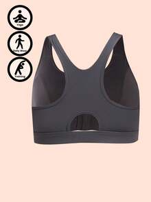 1 件女士经典性感针织运动文胸，前开合，防震高支撑无线舒适带海绵垫，透气 - 灰色 - 查看 6