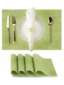 4pcs Interwoven Woven Vinyl Non-Slip Insulated Placemats Silver PVC Easy To Clean Premium Plastic Placemats, Heat Resistant Non-Slip Placemats For Dining Room Table, Kitchen Table Placemats - Multicolor - View 14