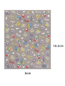 2片装春夏碎花美甲贴纸 - 多巴胺小花、雏菊、睡莲、五瓣花、镂空花、草莓图案，春夏艺术设计，3D立体工艺，适合女性日常生活、婚礼、节日和假期。一次性自粘美甲贴纸，中国风，可爱，简约，清新主题，易于粘贴，美甲装饰贴纸。 - 彩色 - 查看 7