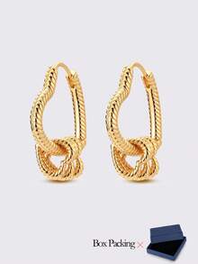 1 Pair Hypoallergenic Original Design 925 Sterling Silver Golden Color Hoop Earrings For Women Elegance Jewelry Geometry Heart Round Shape Fits Daily Party Shopping Festival Banquet Party Wear